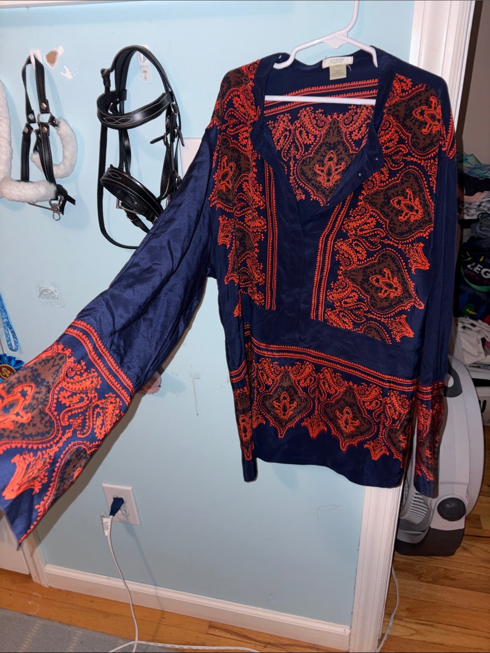 J.Crew Navy & Orange Embroidered Boho Tunic sz xxs